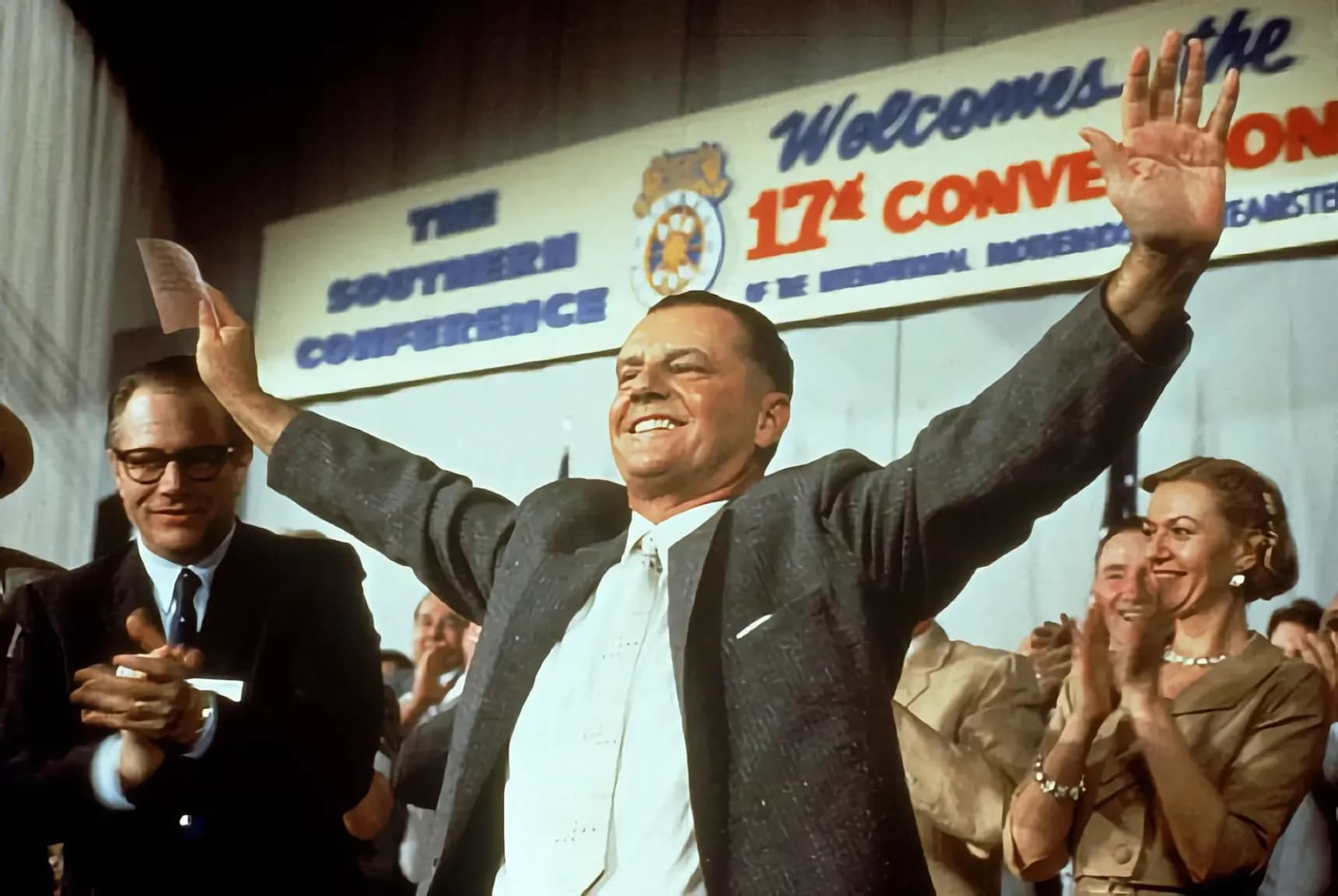 Jack Nicholson jako James R. Hoffa ve filmu Hoffa