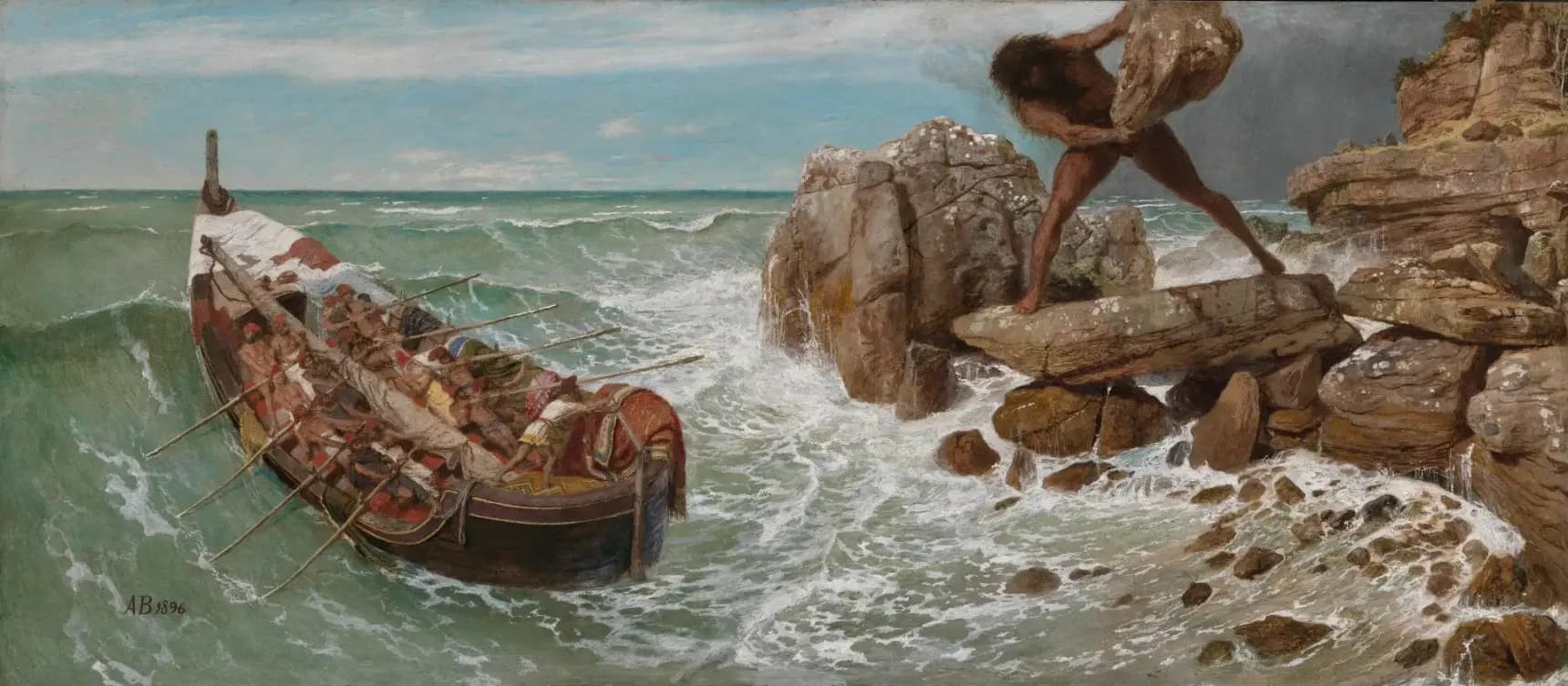 Odysseus a jeho posádka prchají před kyklópy