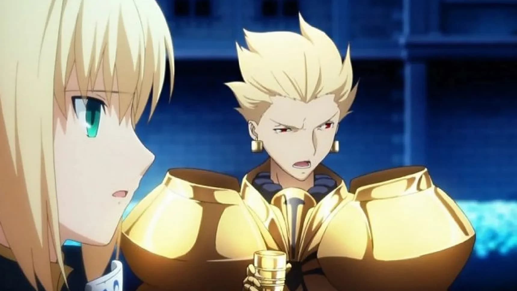 Artoria a Gilgameš během rozhovoru králů