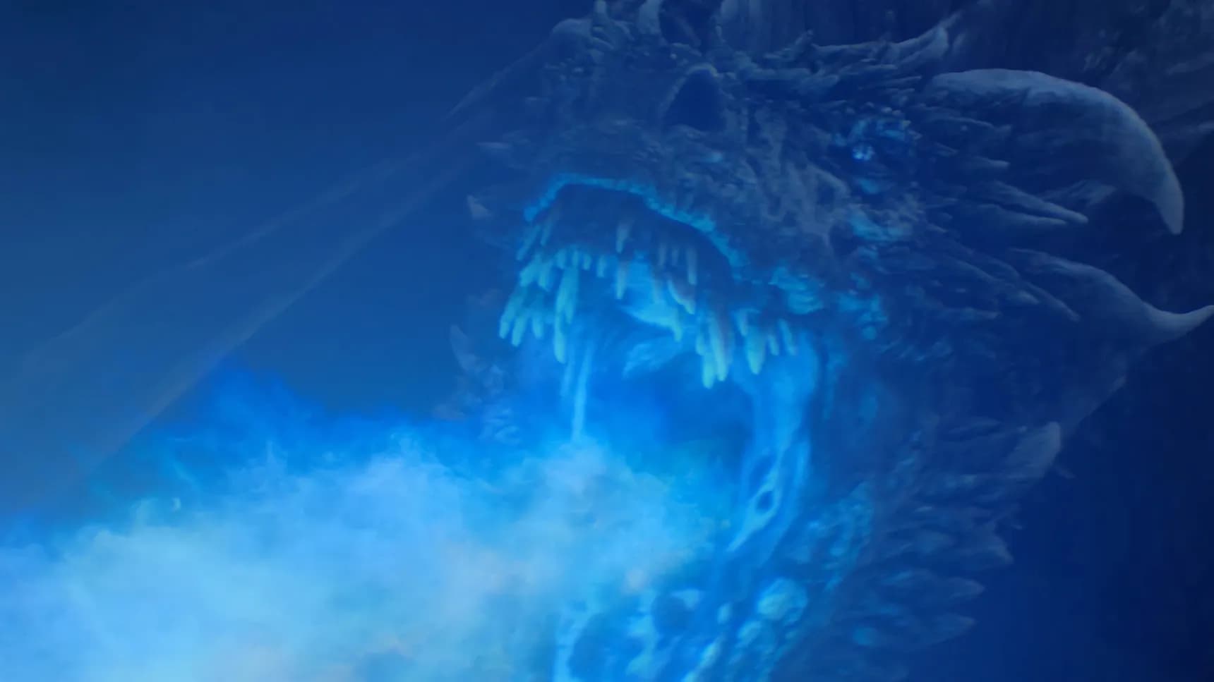 Drak Viserion dštící modrý oheň