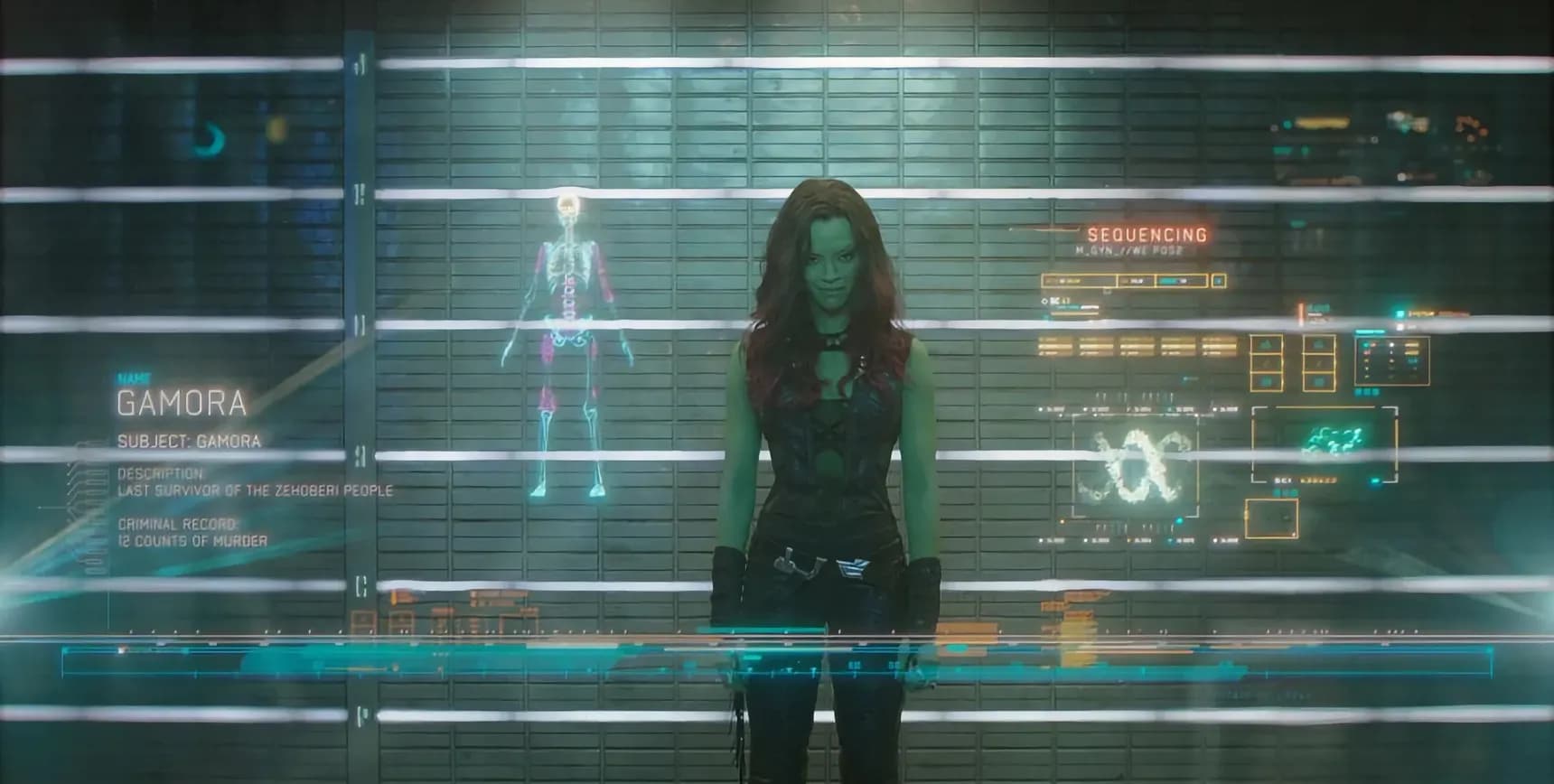Zoe Saldaña jako Gamora ve filmu Strážci Galaxie