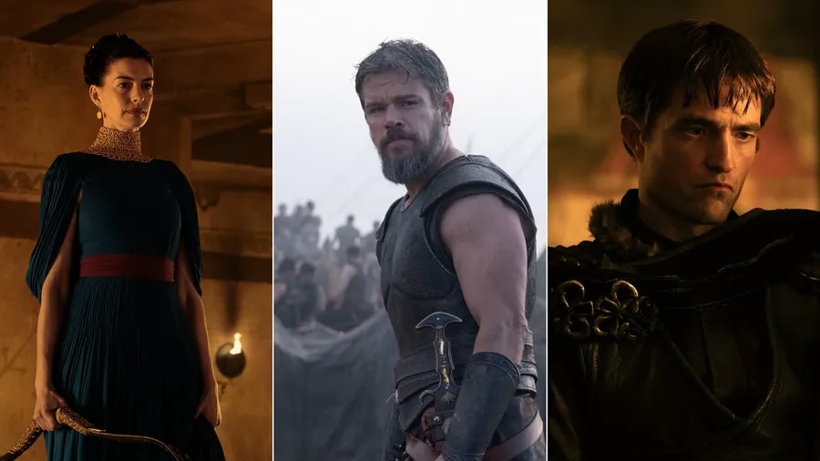 Anne Hathaway jako Penelopa, Matt Damon jako Odysseus a Robert Pattinson jako Antinoos
