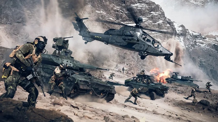 Helikoptéra a obrněná technika ve hře Battlefield 6