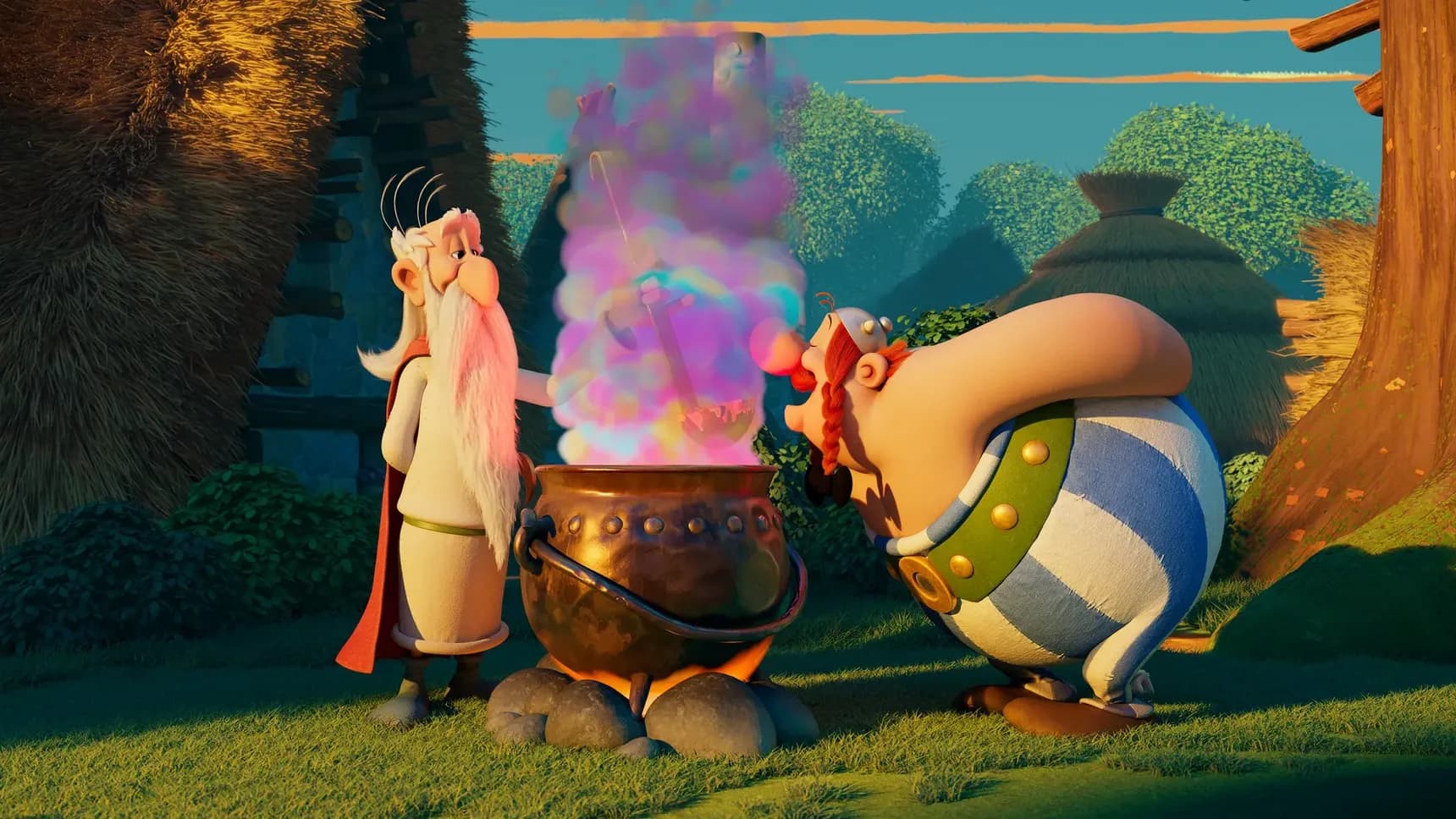 Panoramix a Obelix u kotlíku s kouzelným nápojem