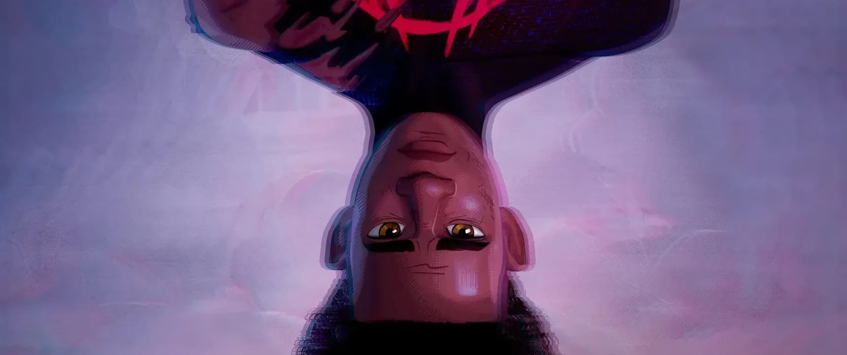 Miles Morales hlavou dolů ve filmu Spider-Man: Beyond the Spider-Verse (Spider-Man: Až za paralelní světy)
